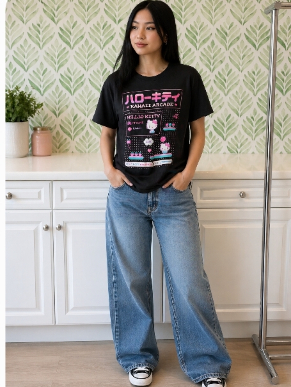 Hello Kitty Tee Shirt M Black Arcade Theme Medium